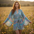 Boho Pastel Fantasy Floral Short Kimono Robe