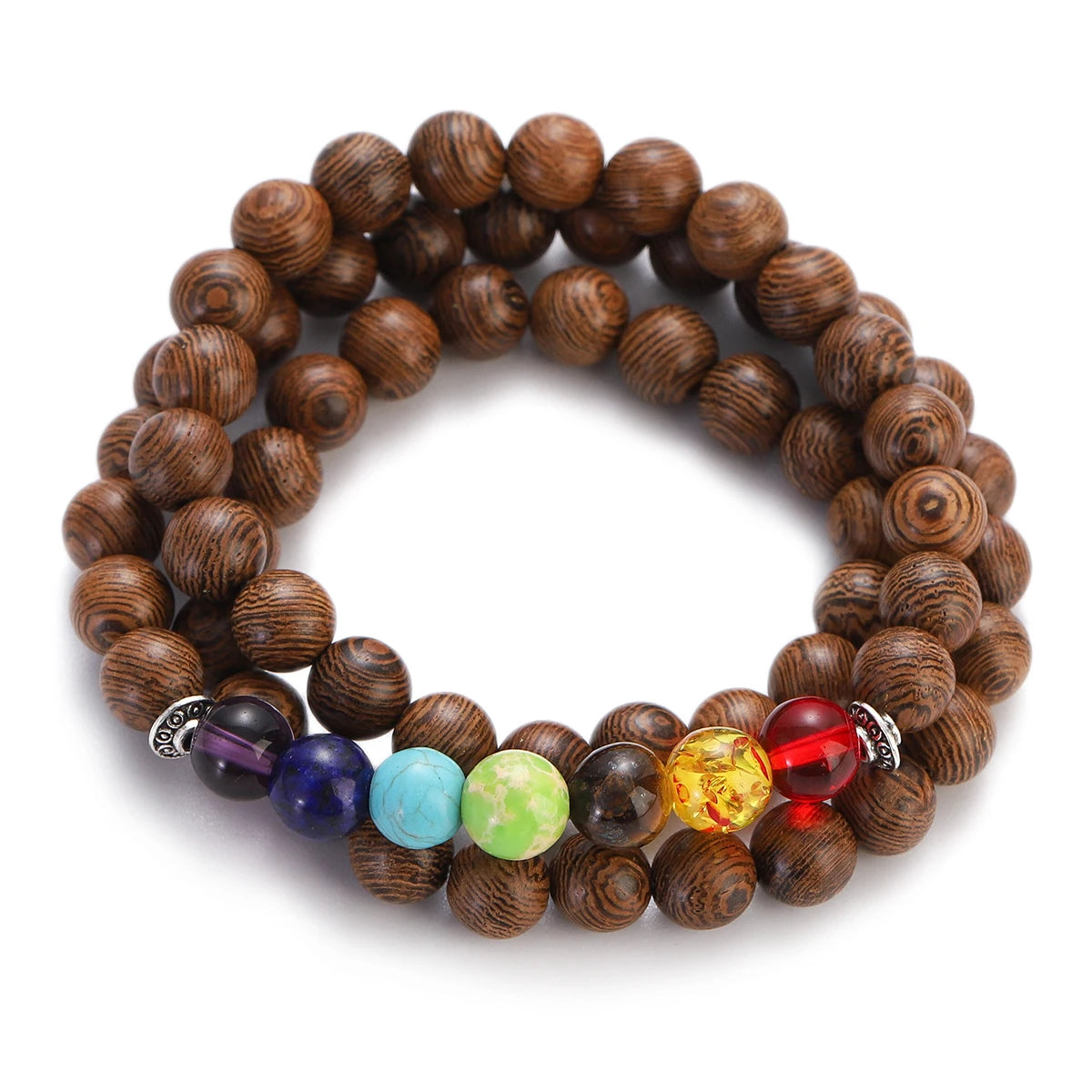 Wood Bead Buddha Om Lotus Charm Bracelet | Tibetan Mala Yoga Bracelet