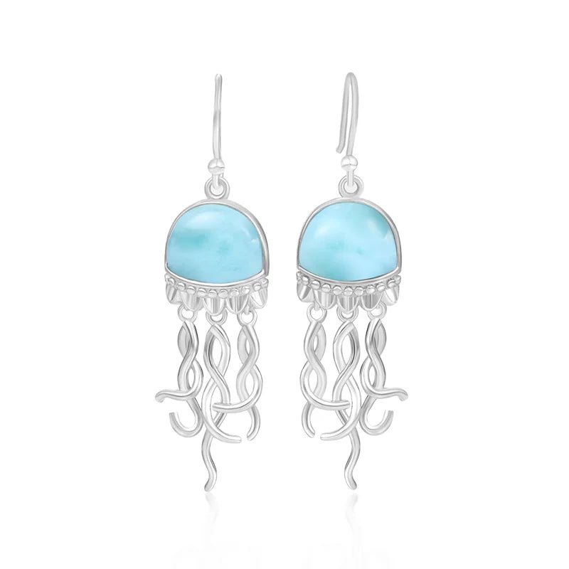 Larimar Jellyfish Drop Earrings, 925 Sterling Silver