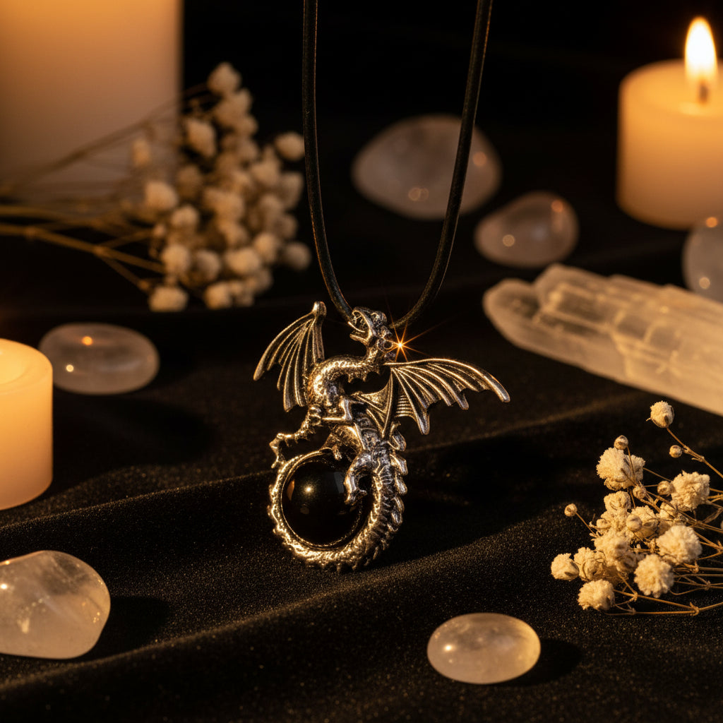 Dragon Crystal Point Pendant Necklace — Natural Gemstone Talisman
