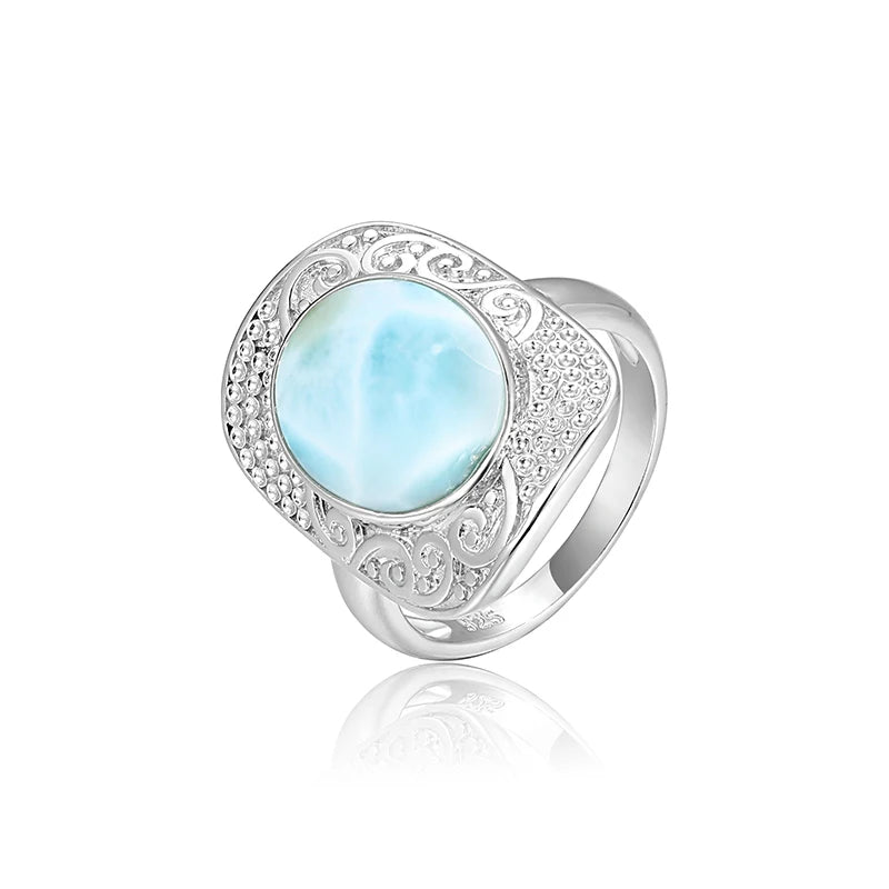 Larimar Filigree Statement Ring in 925 Sterling Silver