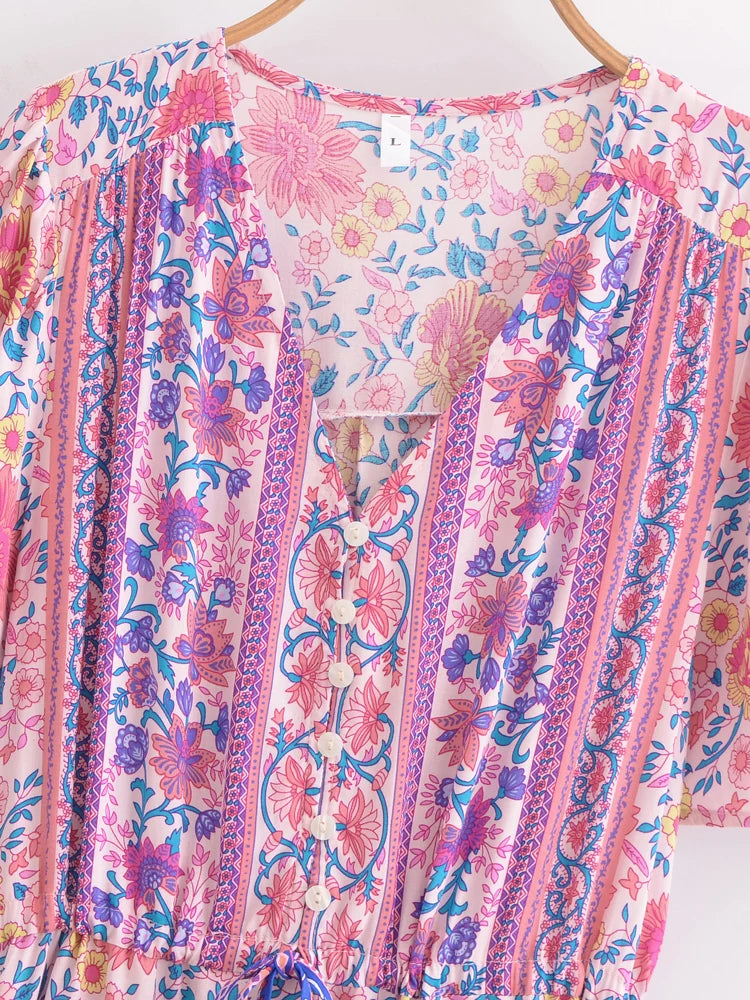 Wild Floral V-Neck Boho Maxi Dress