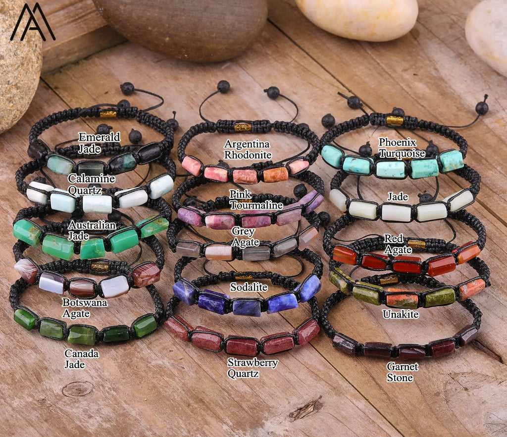 Natural Gemstone Knotted Woven Bracelet – Handmade Healing Crystal Jewelry