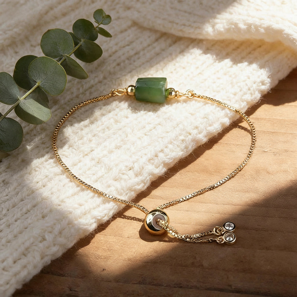 Natural Gemstone Single-Bead Bracelet – Gold-Plated Crystal Jewelry for Women
