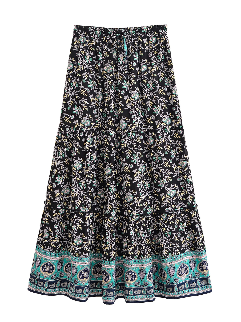 Boho Floral Pleated Maxi Skirt with Pockets