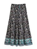 Boho Floral Pleated Maxi Skirt with Pockets