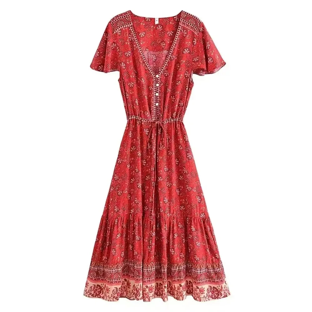 Boho Floral Tassel Maxi Dress