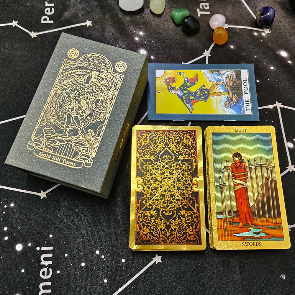 Gold Foil Rider-Waite Tarot Deck – 80-Card Luxury Edition with Gift Box