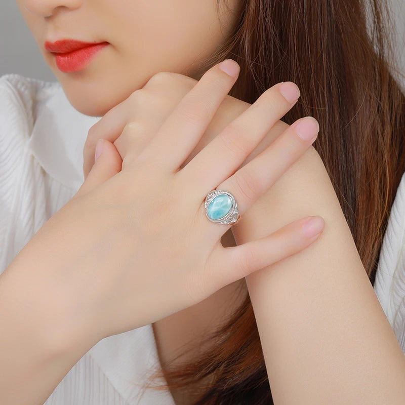 Larimar Oval Cocktail Ring, Zircon Accents