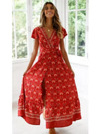 Floral Wrap Maxi Dress with Bow Tie
