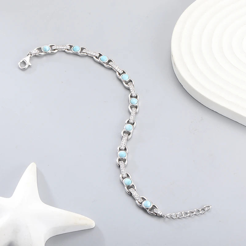 Larimar Beaded Chain Bracelet, 925 Sterling Silver