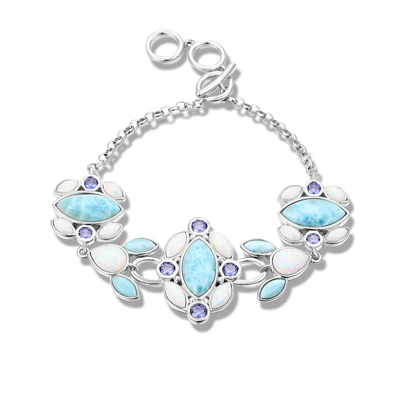 Larimar Geometric Link Bracelet in 925 Sterling Silver