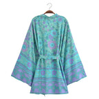 Floral Bat-Sleeve Kimono Robe with Tassel Belt