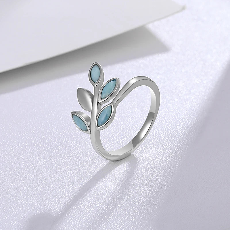Larimar Olive Leaf Ring in 925 Sterling Silver