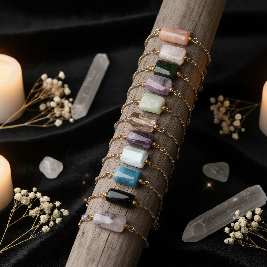 Natural Gemstone Single-Bead Bracelet – Gold-Plated Crystal Jewelry for Women