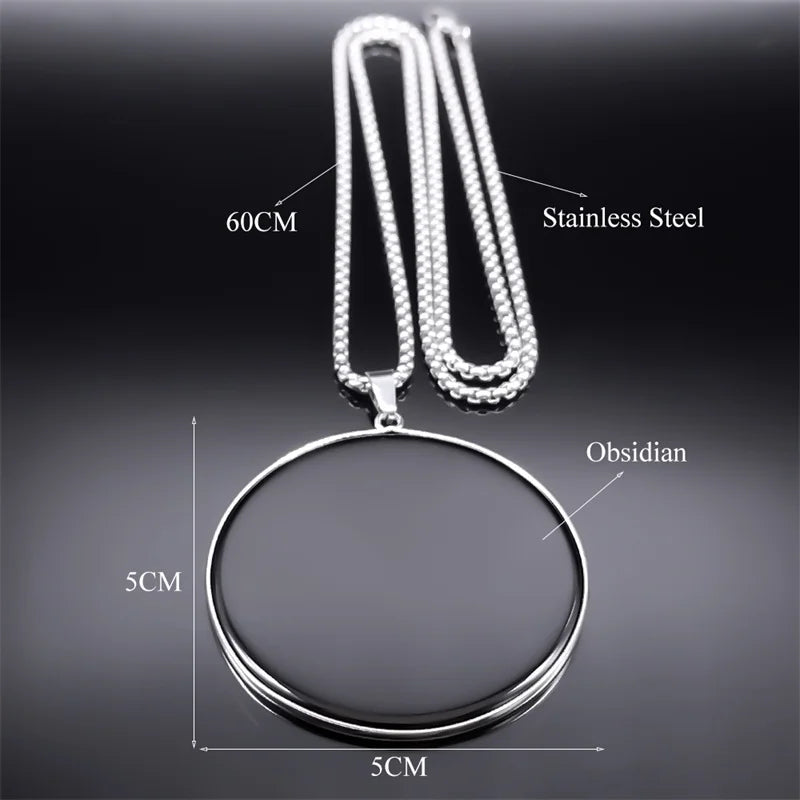 Black Obsidian Circle Pendant Necklace | Silver or Gold Chain