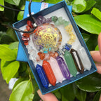 9-Piece Pointed Crystal Chakra Healing Set | Hexagonal Gemstone Wands in Gift Box