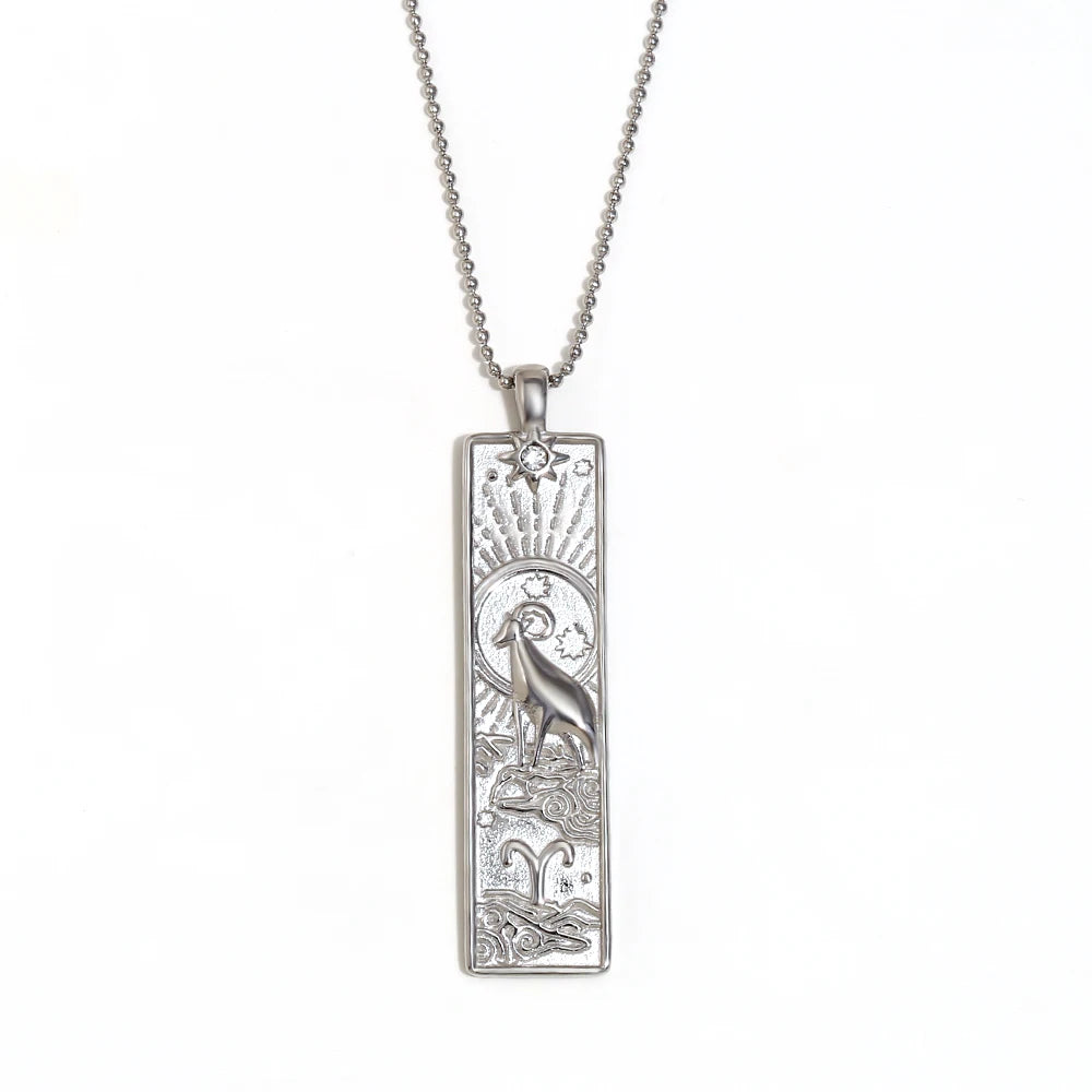Zodiac Bar Pendant Necklace — 18K Gold & Silver Rectangle Star Sign