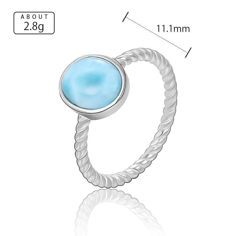 Larimar Oval Ring with Twisted Rope Band, 925 Sterling Silver