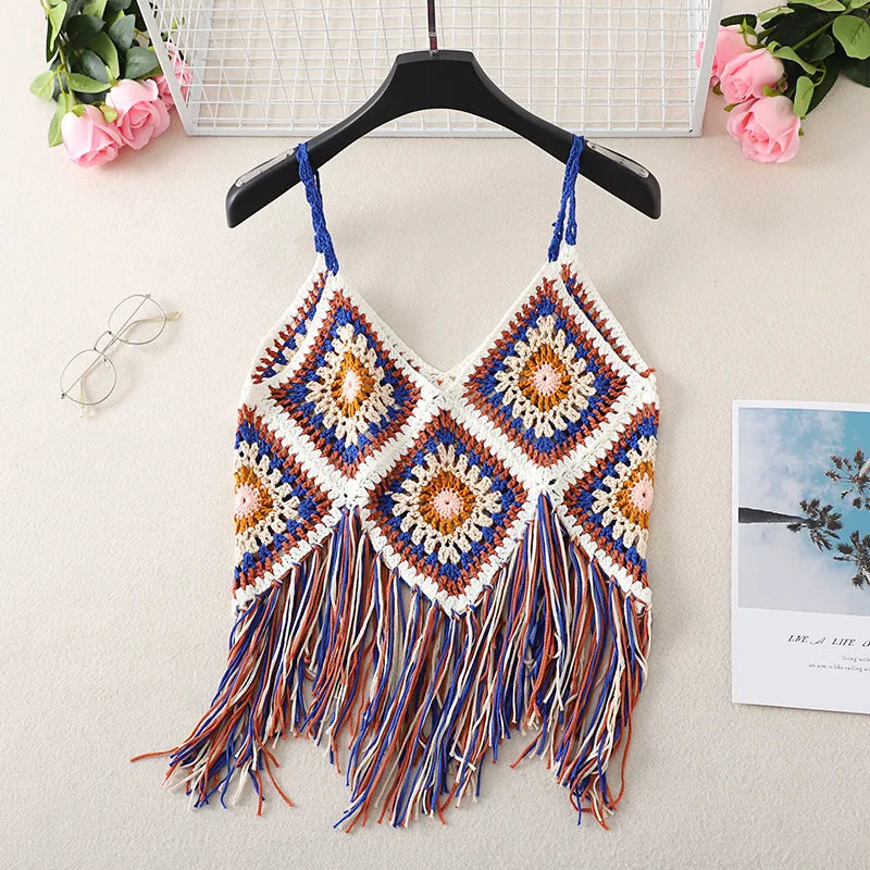 Boho Crochet Fringe Crop Top