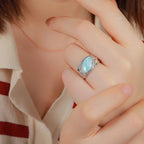 Larimar & Zircon Oval 925 Sterling Silver Ring
