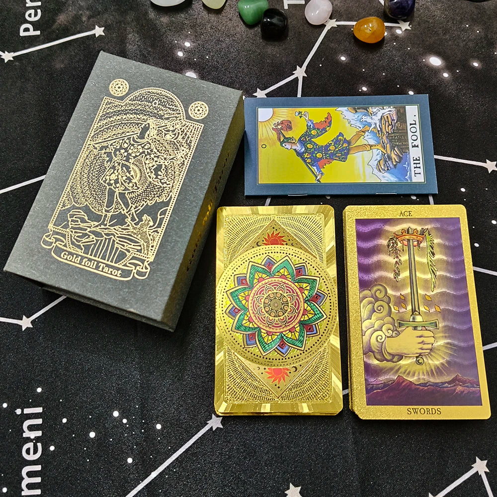 Gold Foil Rider-Waite Tarot Deck – 80-Card Luxury Edition with Gift Box