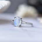 Oval Moonstone Ring – Platinum-Plated Open Band, Adjustable