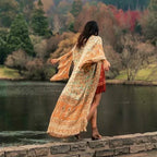 Boho Ethnic Stripe Maxi Kimono Robe with Sash