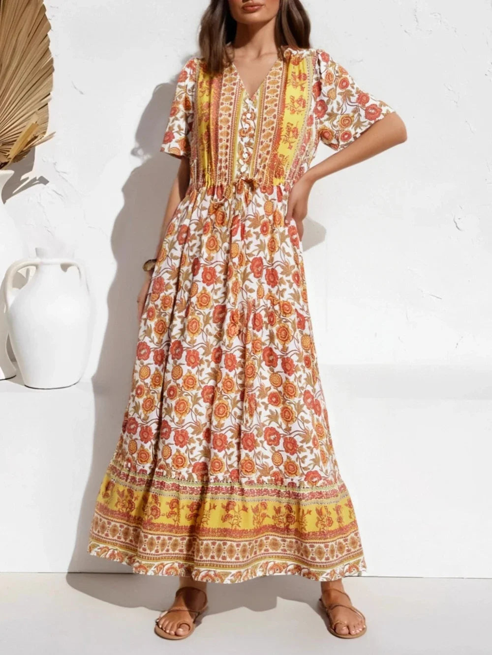 Wild Floral V-Neck Boho Maxi Dress