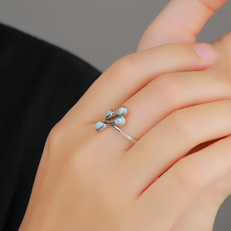 Larimar Branch Ring, Open Silver Band