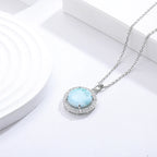 Larimar Halo Pendant Necklace in 925 Sterling Silver