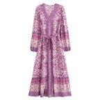 Floral Print Boho Maxi Dress – Long Sleeve Button Front