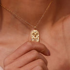 Zodiac Tag Pendant Necklace — 18K Gold Embossed Star Sign