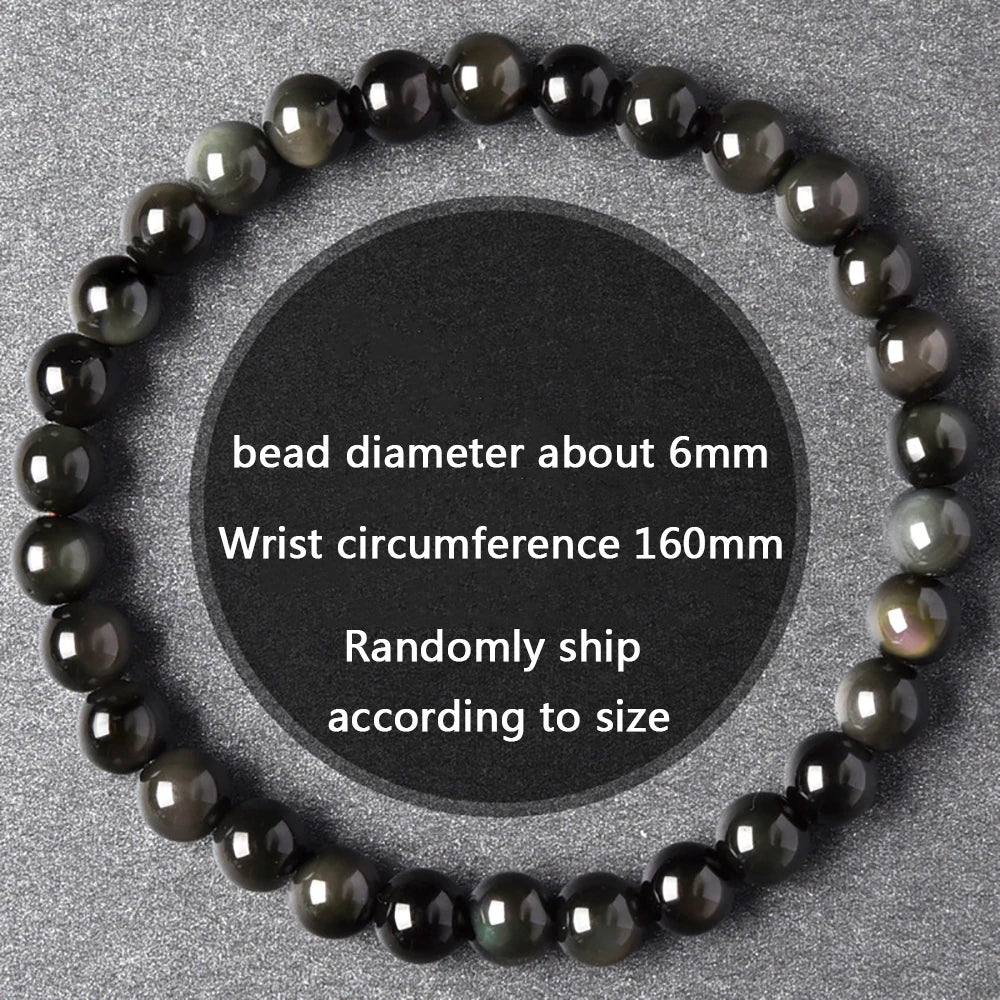 Rainbow Eye Obsidian Bracelet — Natural Crystal Bead Bracelet (6–18mm)