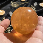 Natural Citrine Calcite Quartz Crystal Sphere — Healing Gemstone Ball with Wood Bracket