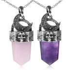 Skull & Crescent Moon Crystal Point Pendant Necklace | Natural Gemstone | Reiki Healing Jewelry