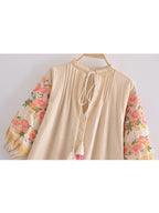 Boho Floral Embroidery Cotton-Linen Mini Dress