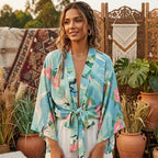 Boho Crane Floral Cropped Kimono