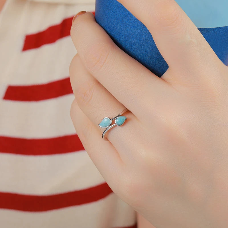 Larimar Two Stone Duo Ring in 925 Sterling Silver