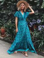 Floral Wrap Maxi Dress with Bow Tie