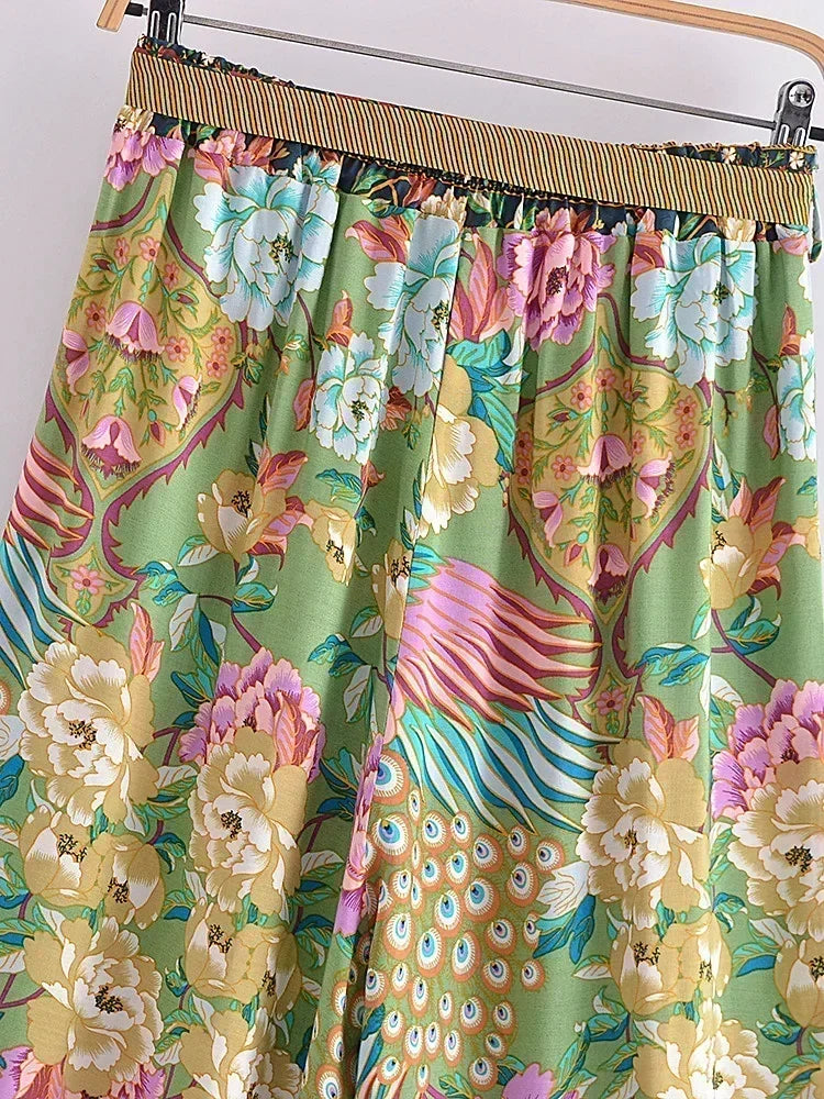 Peacock Floral Wide Leg Pants