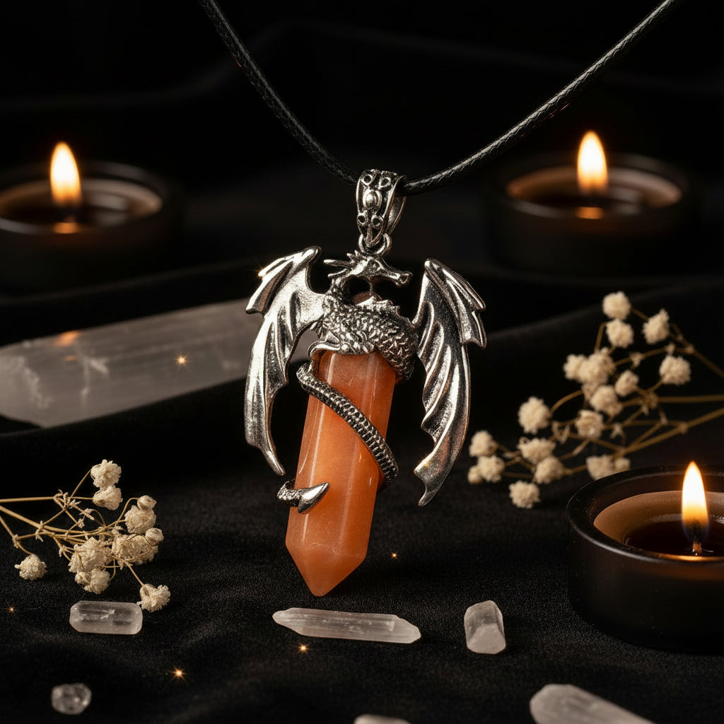 Dragon Crystal Point Pendant Necklace — Natural Gemstone Talisman
