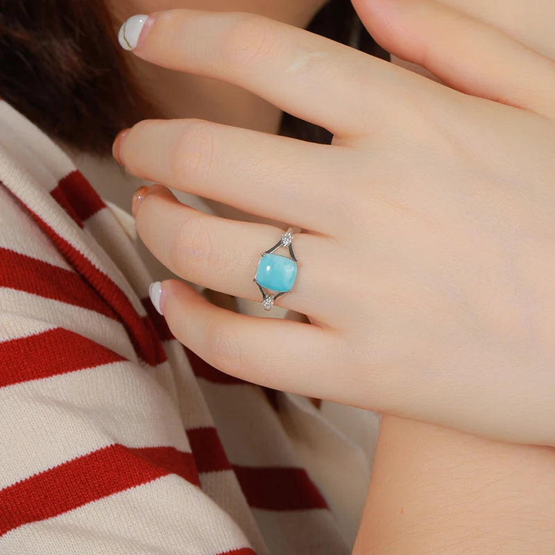 Larimar Sculptural Bezel Ring in 925 Sterling Silver