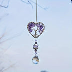 7 Chakra Tree of Life Crystal Heart Suncatcher with Rainbow Prism Ball