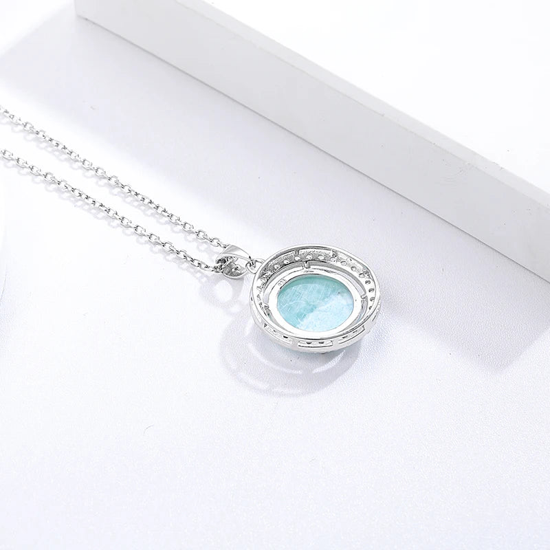 Larimar Halo Pendant Necklace in 925 Sterling Silver