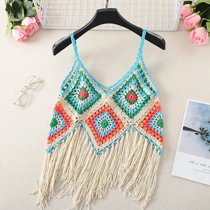 Boho Crochet Fringe Crop Top