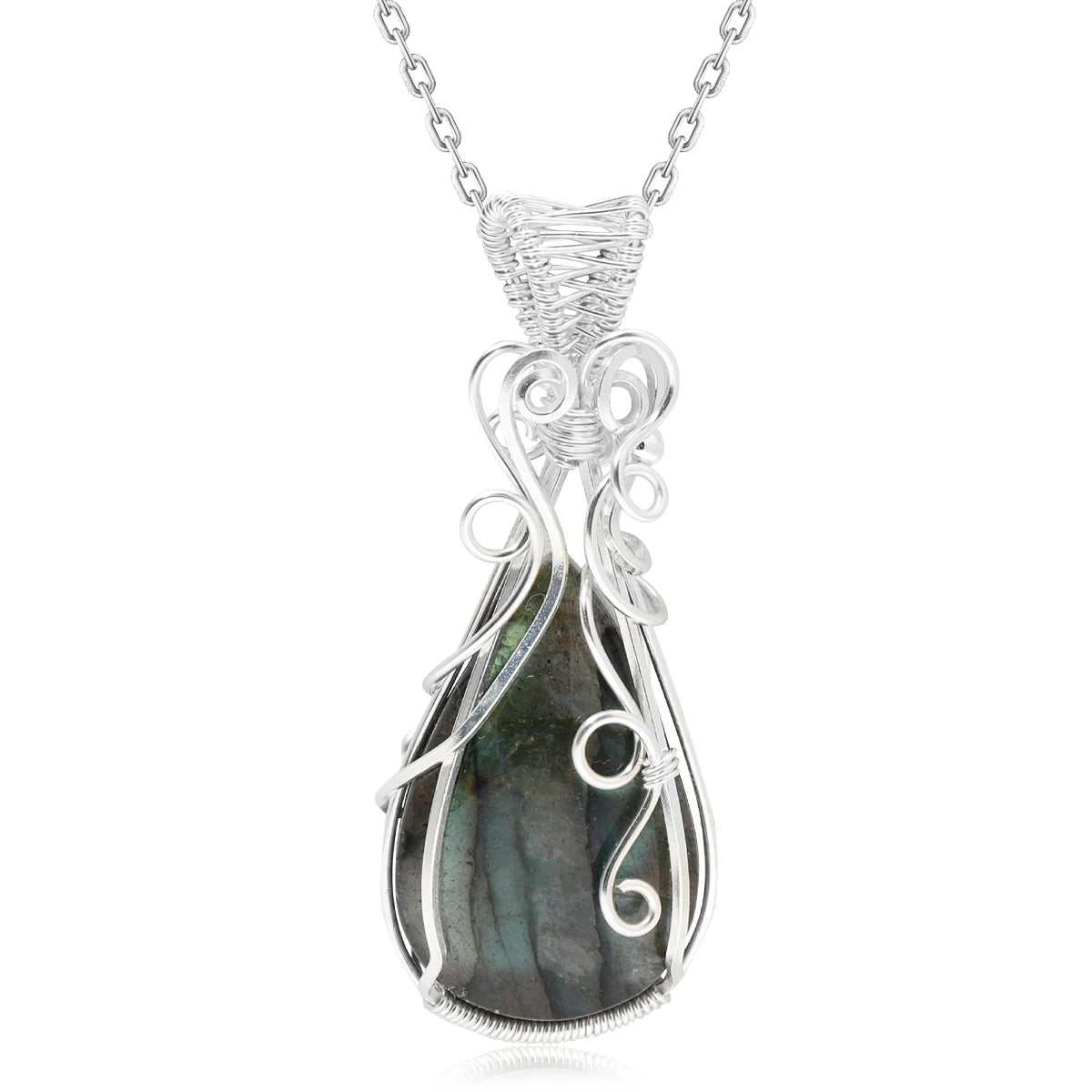 Wire-Wrapped Gemstone Pendant Necklace | Labradorite, Moonstone & Sunstone