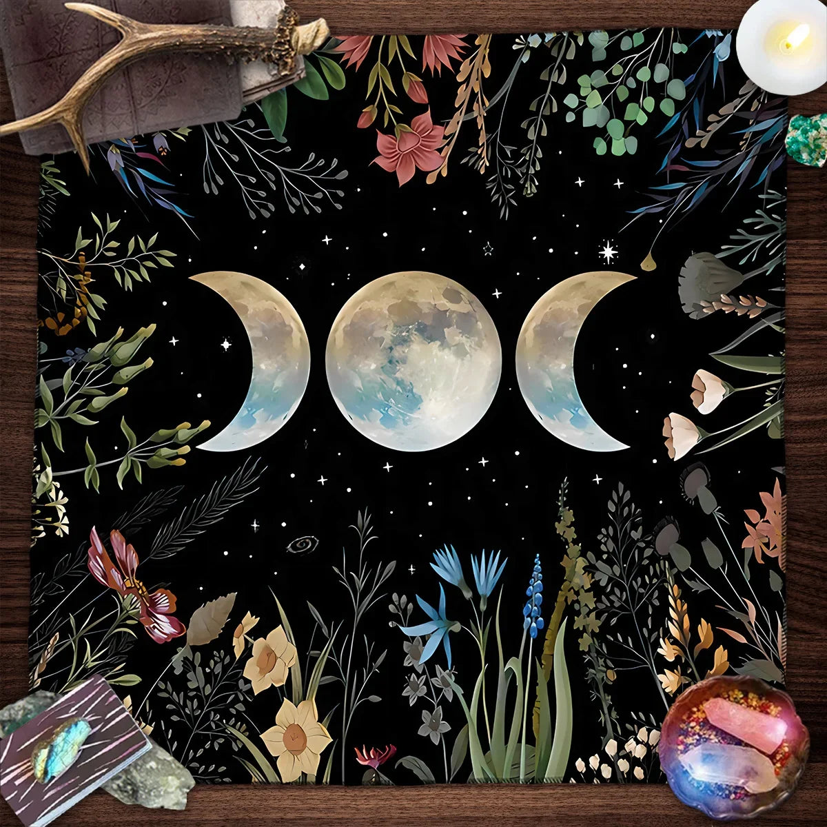 Tree of Life & Moon Phase Altar Cloth – Sacred Geometry Tarot Spread Mat