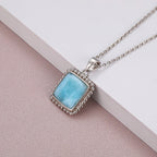Larimar Rectangular Silver Pendant Necklace