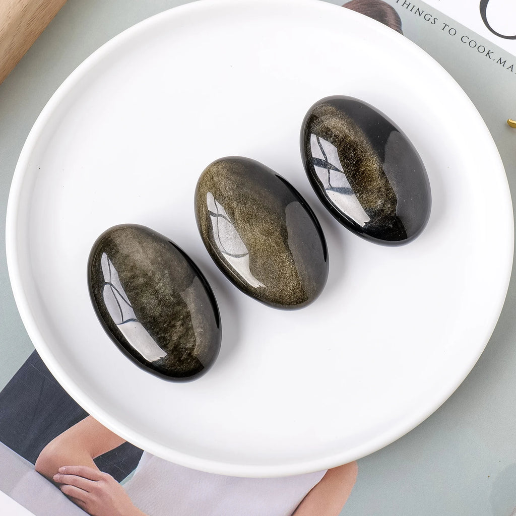 Golden Obsidian Palm Stone
